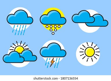 Vector Weather elements set. Can be used for icons for the weather, application, illustrations on t-shirts, books, feed content, posters and other publications. Flat design. Mobile icon