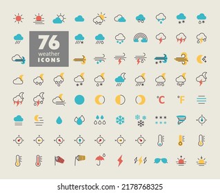 Vector weather forecast icon set. Meteorology sign. Graph symbol for travel, tourism and weather web site and apps design, logo, app, UI