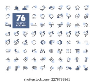 Vector weather forecast icon set. Meteorology sign. Graph symbol for travel, tourism and weather web site and apps design, logo, app, UI