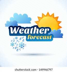 Vector weather forecast for TV or web. Clouds and sun and typography on white background