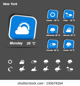 Vector weather forecast, widget, banner and symbols 