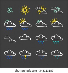 vector weather hand drawn grunge icon set