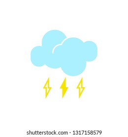 Vector weather icon of a blue cloud with lightning to show the stormy forecast and the current climate outside for applications, widgets, and other meteorological designs.