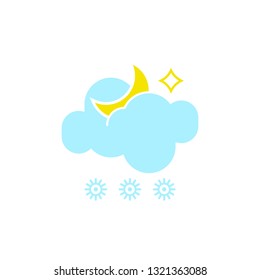 Vector weather icon of a blue cloud with snowflakes and moon to show the snowy night forecast and the current climate outside for applications, widgets, and other meteorological designs.