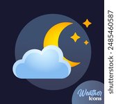 Vector weather icon with cloudy night sky for mobile apps, websites, weather forecast, etc.	