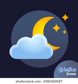 Vector weather icon with cloudy night sky for mobile apps, websites, weather forecast, etc.	