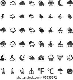 Vector weather icon set, 32x32 on white bacground