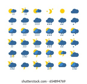 Vector weather icon set. Flat style symbol collection isolated on a white background