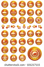 Vector weather icon set orange shiny buttons
