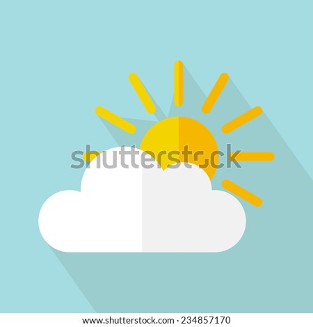 Vector weather icon, sun with cloud. Flat design