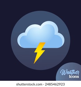 Vector weather icon with thunderstorm for mobile apps, websites, weather forecast, etc.	