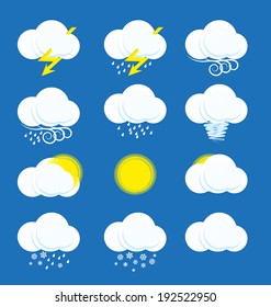 Vector weather icons on blue background