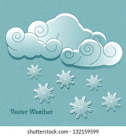 Vector weather icons in retro style.  clouds with  snowflakes