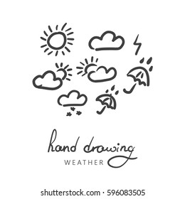 Vector weather icons set. Hand drawn style