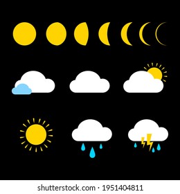 iconos de clima vectorial fijados con la ilustración de la nube de luna solar