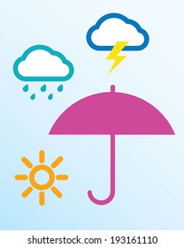 Vector Weather Icons and Umbrella Set 