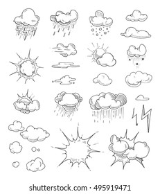 vector weather icons for use the website  Pictures in hand drawn style  Doodle isolate white background 