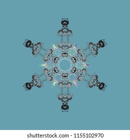 Vector. Weather illustration ice collection. Winter blue, gray and neutral christmas snow flat crystal element. Xmas frost snow flake isolated silhouette symbol. Snowflake vector icon background.