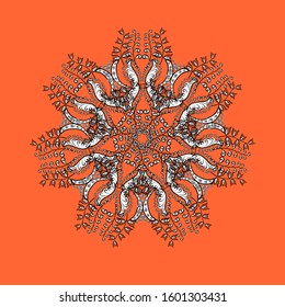 Vector. Weather illustration ice collection. Snowflake vector icon background. Winter white, black and orange christmas snow flat crystal element. Xmas frost snow flake isolated silhouette symbol.