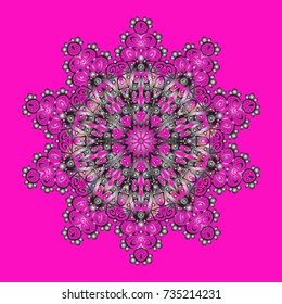 Vector. Weather illustration ice collection. Snowflake vector icon background magenta, gray, neutral color. Winter christmas snow flat crystal element. Xmas frost snow flake isolated silhouette symbol
