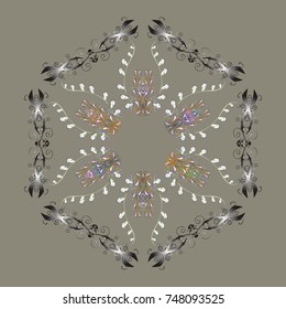 Vector. Weather illustration ice collection. Winter beige, gray and neutral christmas snow flat crystal element. Xmas frost snow flake isolated silhouette symbol. Snowflake vector icon background.