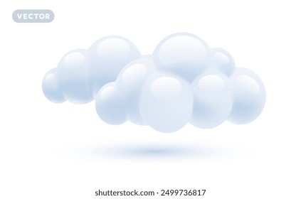 Vector weather illustration of shine fluffy cloud on white color background with shadow. 3d cartoon style design of mainly cloudy for web, site, banner, poster