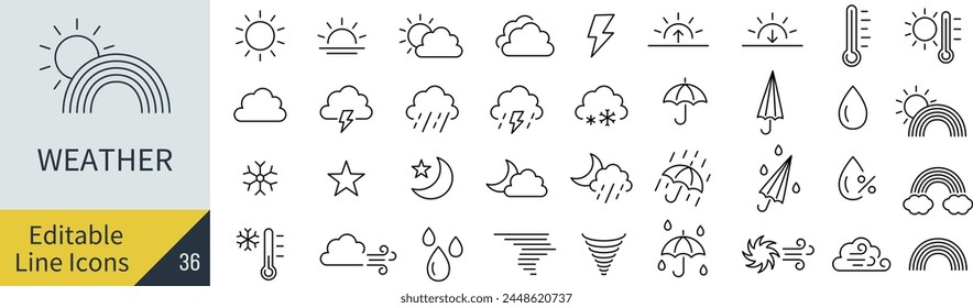 
Vector Weather Line Drawing Icon Set (Not Outlined)