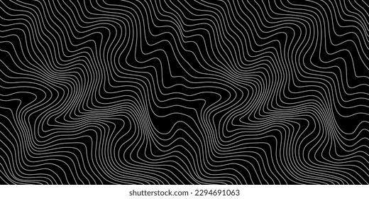 Vector Weather Map Background. Abstract Seamless Pattern with Contour Lines Isolated on Black Bg. Geometric Linear Topographic Texture.