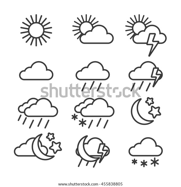 Vector Weather Outline Icon Set Stock Vector (Royalty Free) 455838805