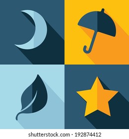 Vector weather set icon. moon umbrella star . Eps10