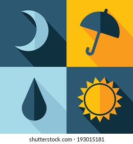 Vector weather set icon. moon umbrella drop sun. Eps10