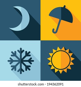 Vector weather set icon. moon umbrella snow sun. Eps10