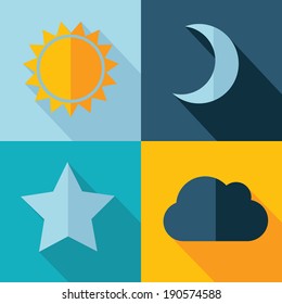 Vector weather set icon. sun star moon cloud. Eps10