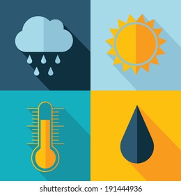 Vector weather set icon. sun rain drop thermometer cloud. Eps10