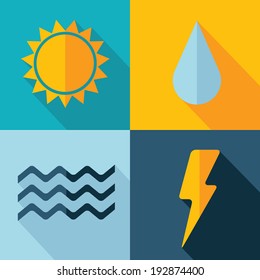 Vector weather set icon. sun flash drop wind. Eps10