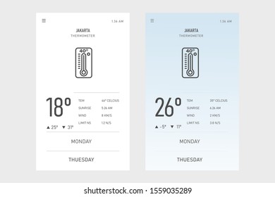 vector weather set on blue and white background. elegant Weather thermometer Application. Black and White  vertion. For mobile phones,  widgets. eps 10. Full icon set available in my portfolio