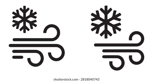 Vector weather signs showing wind gusts and snowflakes for winter storm forecast and arctic breeze symbols.