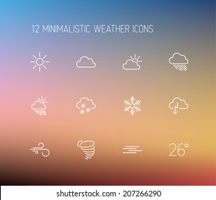 Vector Weather Thin Line Icon Set On A Blurred Background