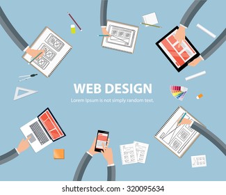 vector web and application design process workspace background concept .flat design
