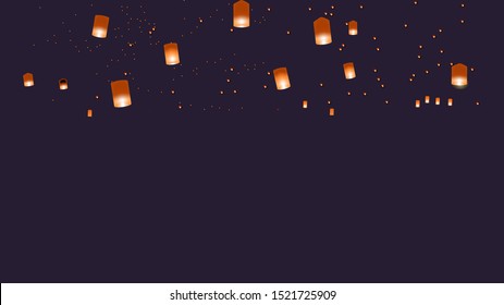 Vector web background with small chinese lanterns on a dark blue background