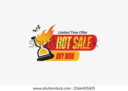 Vector web banner hot sale limited time offer with fire hourglass icon symbol, sales promotion media