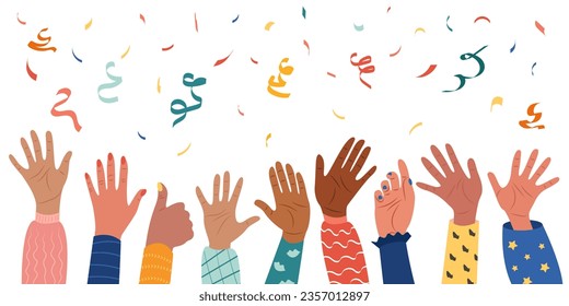 Vector web banner with multinational female hands.
