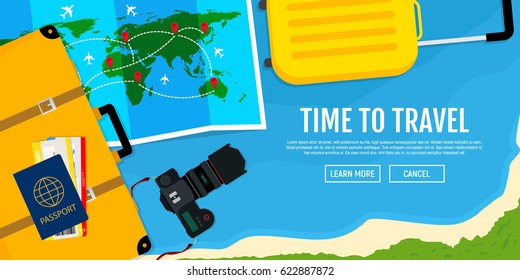 Vector web banner on the theme of travel. Vector illustration. Flat design.