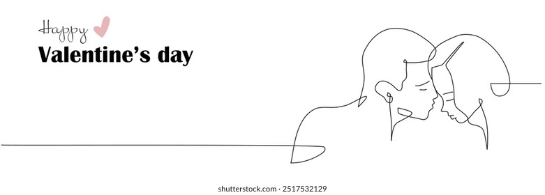 Banner web vetor com uma ilustração de arte de uma linha de um amantes no fundo branco. Homem e mulher no amor em estilo de arte on-line para cartão Valentines Day