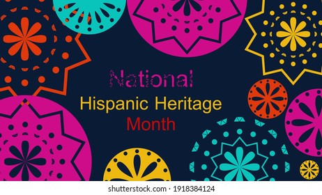 Vector. Web banner, poster, cover, splash screen, social media with place to place your text. Perforated bright patterns Papel Picado pattern on a color background. Hispanic Heritage Month.