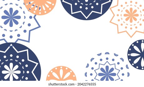 Vector. Web banner, poster, cover, splash screen, social media with place to place your text. Perforated bright patterns Papel Picado pattern in pastel colors. Hispanic Heritage Month.