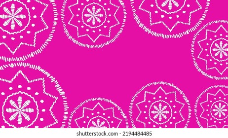 Vector. Web banner, poster, cover, splash screen, social media with copy space for text. Perforated bright patterns Papel Picado pattern hand-drawn on a colored background. Spanish Heritage Month.