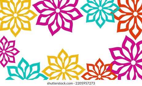 Vector. Web banner, poster, cover, splash screen, social media with copy space for text. Perforated bright patterns Papel Picado pattern hand-drawn on a colored background. Spanish Heritage Month.