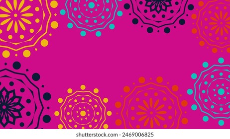 Vector. Web banner, poster, cover, splash screen, social media, backgraund with copy space for your text. Perforated bright patterns Papel Picado, floral pattern. National Hispanic Heritage Month. 