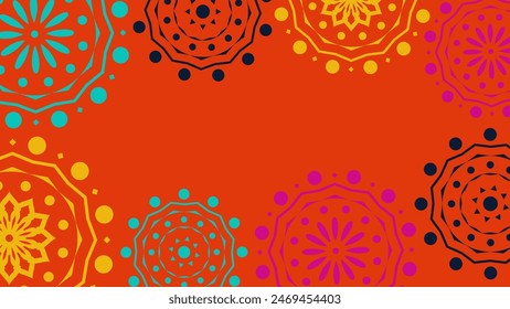 Vektorgrafik. Web-Banner, Poster, Cover, Splash-Bildschirm, Social Media, Hintergrund mit Kopierraum für Ihren Text. Perforierte helle Muster Papel Picado, Blumenmuster. In: National Hispanic Heritage Month. 